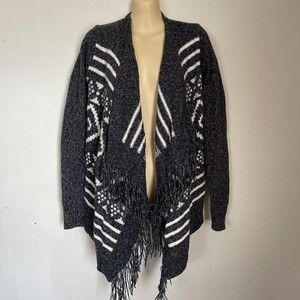Hollister Open Waterfall Cardigan Size S Womens Gray White Geometric Bohemian